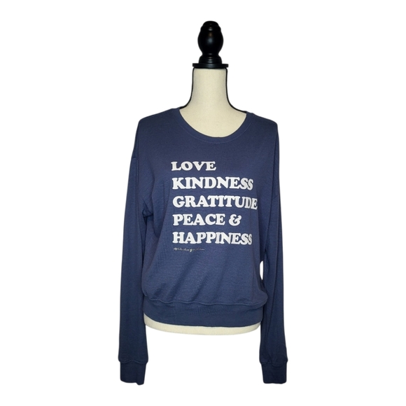 Spiritual Gangster Top Blue White Graphic Letters Scoop Neck Long Sleeve Size XL - Picture 1 of 7